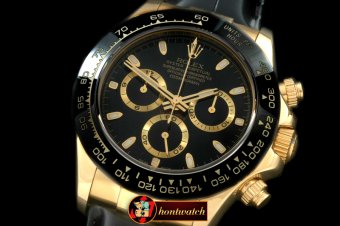 Replica Rolex Daytona 116528 YG/LE Black Stk A-7750 Sec@6 28800