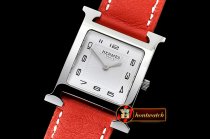 Hermes H-OUR Ladies SS/LE Red White Num MKF Swiss Qtz