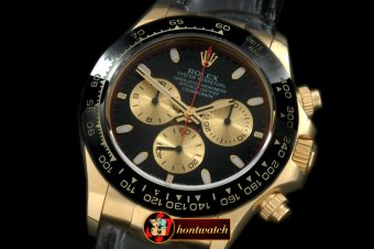 Replica Rolex Daytona 116528 YG/LE Blk Stk Roman A-7750 Sec@6