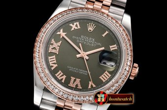 Rolex DateJust 36mm Jub Diam RG/SS Grn/Rmn/Dm BP A2813