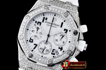 AP0368C - Royal Oak Ladies Chrono SS/RU Wht Num Diam Bez VK64