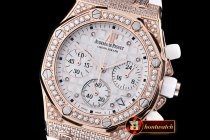 AP0369D - Royal Oak Ladies Chrono RG/RU Wht Diam Diam Bez VK64