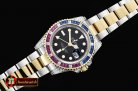 Rolex GMT II Red/Blue Rubies YG/SS Blk BP A3186 Mod
