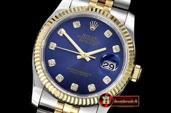 Rolex DateJust Jub Flt YG/SS Dark Blue Diam BP A3135 Mod