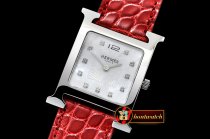 Hermes H-OUR Ladies SS/LE Red White MOP MKF Swiss Qtz