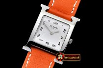 Hermes H-OUR Ladies SS/LE Orange White Num MKF Swiss Qtz