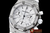 AP0368A - Royal Oak Ladies Chrono SS/RU Wht Stk Diam Bez VK64