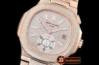 Patek Philippe Nautilus 5980 Full Diams RG/RG Diam Asia 7750 Mod