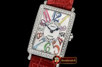 Franck Muller Long Island Ld 952QZ DIAM/SS/LE (Red) Wht GF Swiss Qtz