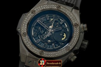 HUB0329C - Big Bang All Black Unico PVD/RU Skeleton Asian 7750