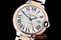 Cartier Balon Bleu Mens 42mm RG/SS Wht V6F Asia 2824 Mod
