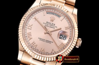 Rolex Daydate 36mm Flt RG/RG Rose Gold Roman BP Swiss 2836
