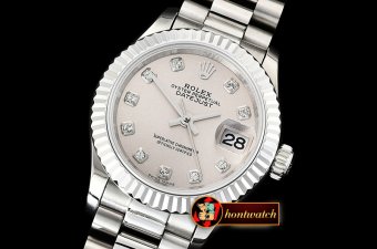 Rolex DateJust Ladies 28mm Pres Flt SS/SS Grey/Diam BP A2671