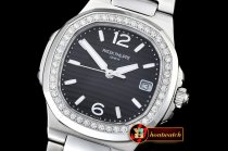 Patek Philippe Nautilus 7010 Ladies SS/SS Diams Blk - Swiss Qtz