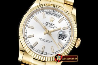 Rolex Daydate 36mm Flt YG/YG Silver Wht Diam BP Swiss 2836