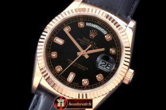 Replica Rolex DayDate Fluted Black Diam RG/LE Asian 2836