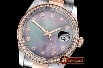Replica Rolex DateJust Mens 36mm RG/SS Blk MOP Diam BP Asia 2836
