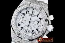 AP0368C - Royal Oak Ladies Chrono SS/RU Wht Num Diam Bez VK64