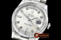Rolex Daydate 36mm Flt SS/SS Silver Wht Diam BP Swiss 2836