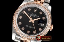Rolex DateJust 36mm Jub Diam RG/SS Black/Dm BP A2813