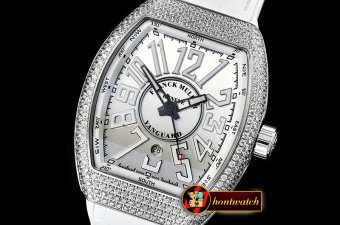 Franck Muller Vanguard Mens V45 Diams SS/LE/RU Silver Wht ABF A2824