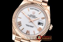 Rolex DayDate 40mm Flt RG/RG Pearl Wht Roman BP Swiss 2836
