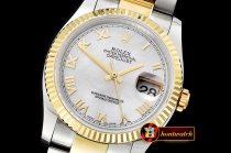 Rolex Datejust DJ 36mm Oyst Flt YG/SS White MOP Roman BP A3135 M
