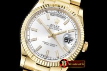 Rolex Daydate 36mm Flt YG/YG Silver Wht Diam BP Swiss 2836