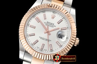 Rolex DJ2 41mm Oyst Flt RG/SS Silv. Wht Stk BP A3136 Mod