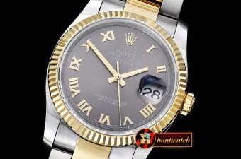 Rolex Datejust DJ 36mm Oyst Flt YG/SS Dark Grey Roman BP A3135 M