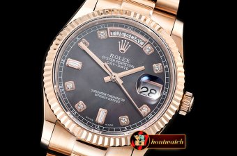 Rolex Daydate 36mm Flt RG/RG Black MOP Diam BP Swiss 2836