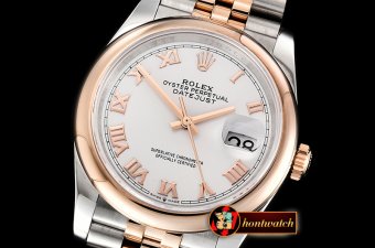 Rolex DateJust 36mm Jub Dome RG/SS White/Rmn BP A2813