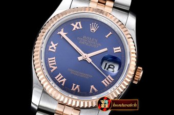 Rolex Datejust DJ 36mm Jub Flt RG/SS Blue Roman BP A3135 Mod
