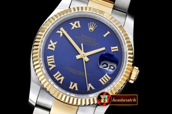 Rolex Datejust DJ 36mm Oyst Flt YG/SS Blue Roman BP A3135 Mod