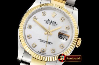 Rolex Datejust DJ 36mm Oyst Flt YG/SS White MOP Diams BP A3135 M