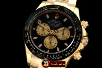 Replica Rolex Daytona 116528 YG/YG Black Stk A-7750 Sec@6