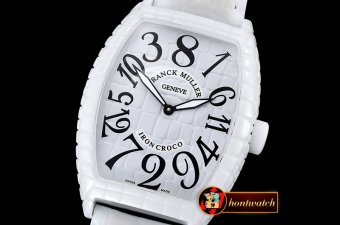 Franck Muller Crazy Hours Jumbo Wht/Blk CER/LE Iron Croco A2813