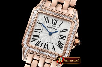 Cartier Santos Demoiselle Ladies Diams RG/RG Wht Swiss Quartz