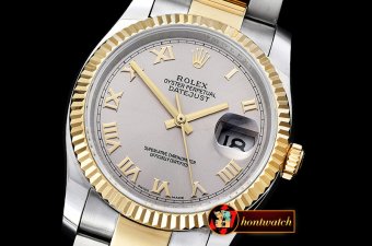 Rolex Datejust DJ 36mm Oyst Flt YG/SS Light Grey Roman BP A3135