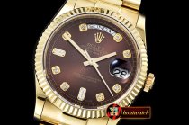 Rolex Daydate 36mm Flt YG/YG Brown Diam BP Swiss 2836