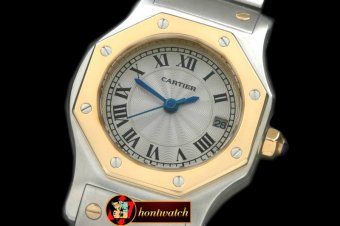 CAR0315A - Ladies Original Santos SS/YG White Swiss Quartz