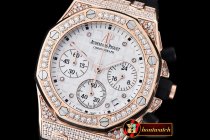 AP0369C - Royal Oak Ladies Chrono RG/RU Wht Diam Diam Bez VK64