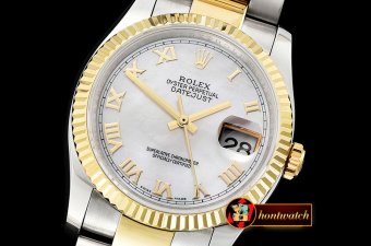 Rolex Datejust DJ 36mm Oyst Flt YG/SS White MOP Roman BP A3135 M