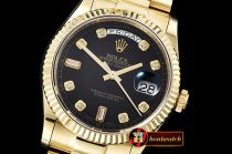 Rolex Daydate 36mm Flt YG/YG Black Diam BP Swiss 2836