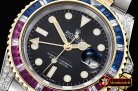 Rolex GMT II Red/Blue Rubies YG/SS Blk BP A3186 Mod