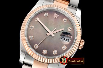 Rolex Datejust DJ 36mm Oyst Flt RG/SS Black MOP Diams BP A3135 M