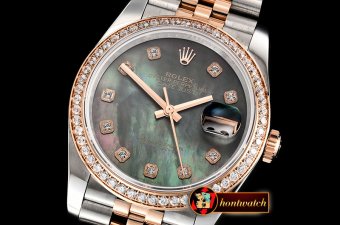 Rolex DateJust 36mm Jub Diam RG/SS Blk MOP/Dm BP A2813