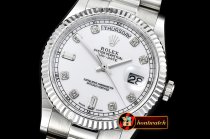Rolex Daydate 36mm Flt SS/SS Pearl White Diam BP Swiss 2836