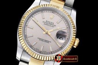 Rolex Datejust DJ 36mm Oyst Flt YG/SS Light Grey Sticks BP A3135