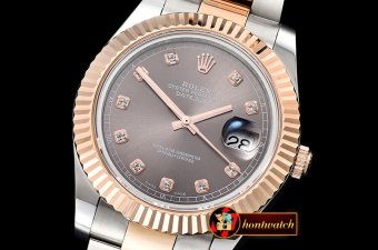 Rolex DJ2 41mm Oyst Flt RG/SS Dark Grey Diams BP A3136 Mod